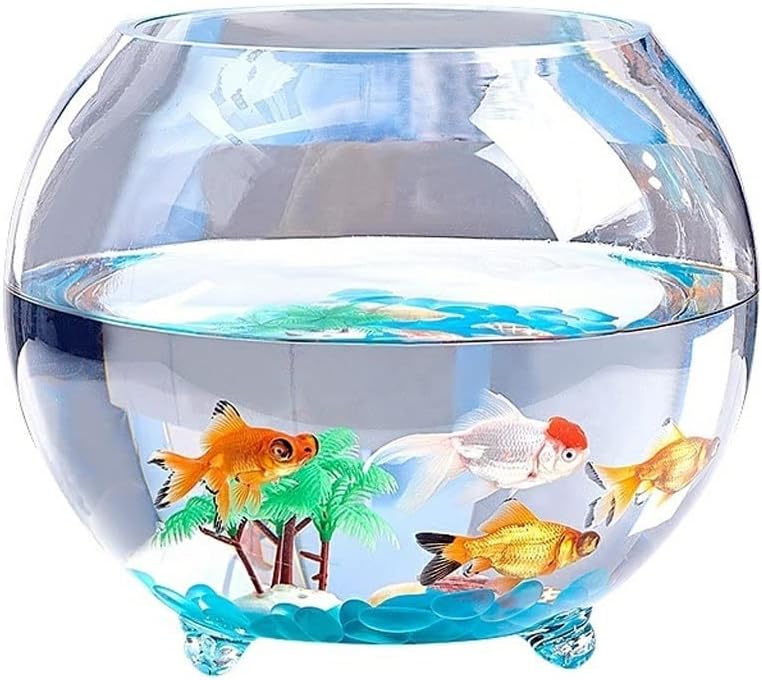 Fish Tabk Glass Round Thickened Fish Tank with Feet Desktop Desktop Small Snapper Tortoise Fish Tank Ball Hydroponic Plant Fish Tank Cool Fish Tank(18cm)