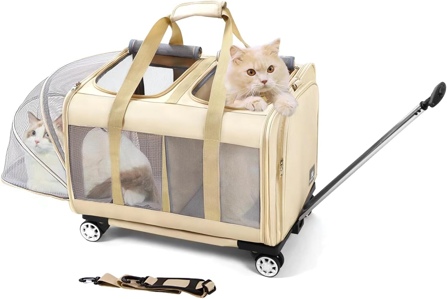 BEAUTYMONKEY.K Sac de Transport pour 2 Chat à roulettes, Caisse de Transport à roulettes pour