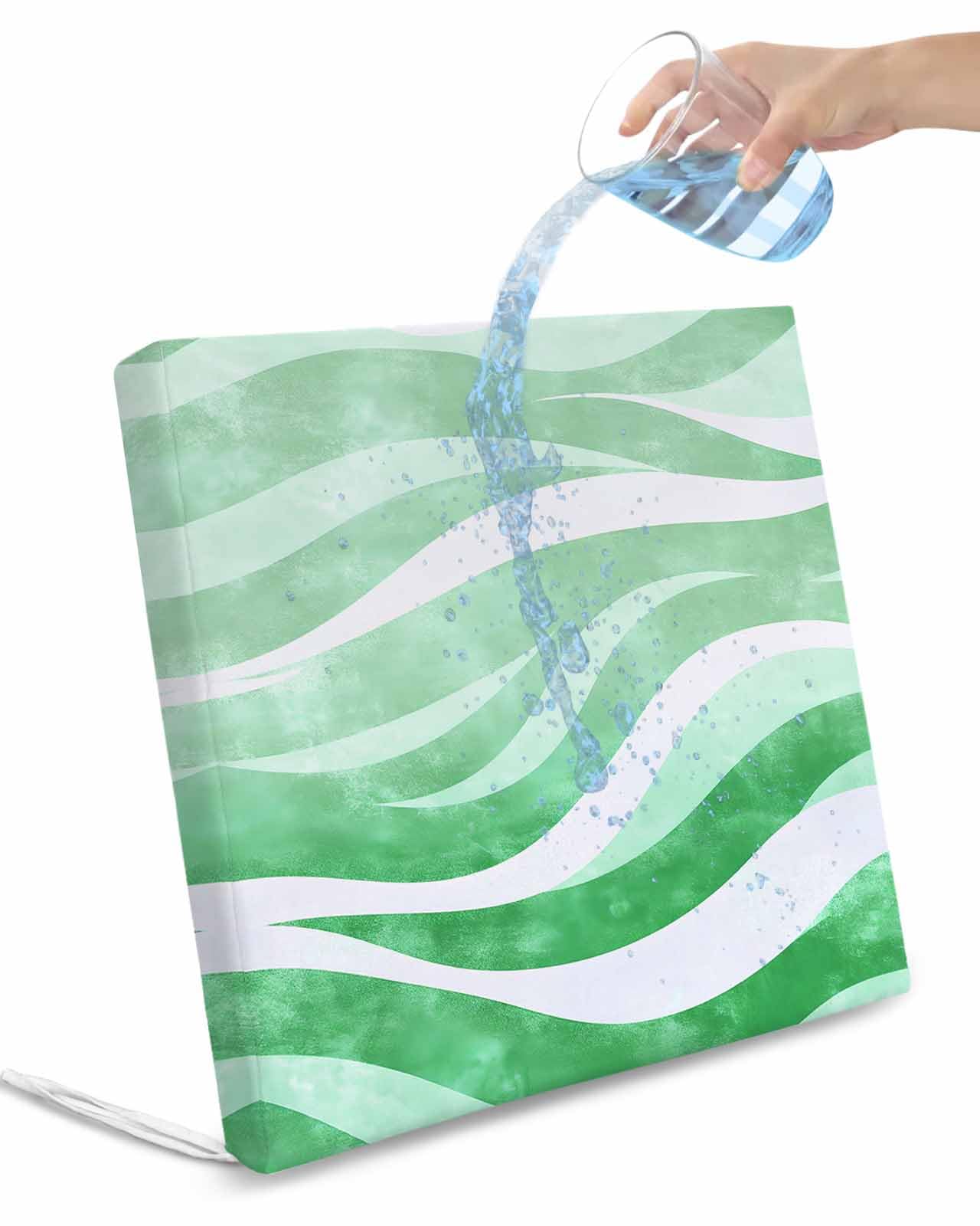 2 Pack Green Stripe Waterproof Cushion Covers with Ties, Outdoor Patio Chaise Lounge Chair Seat Cushion Slip Covers Replacement(Only Cover) Abstract Waves Modern Ocean Coastal Texture 24