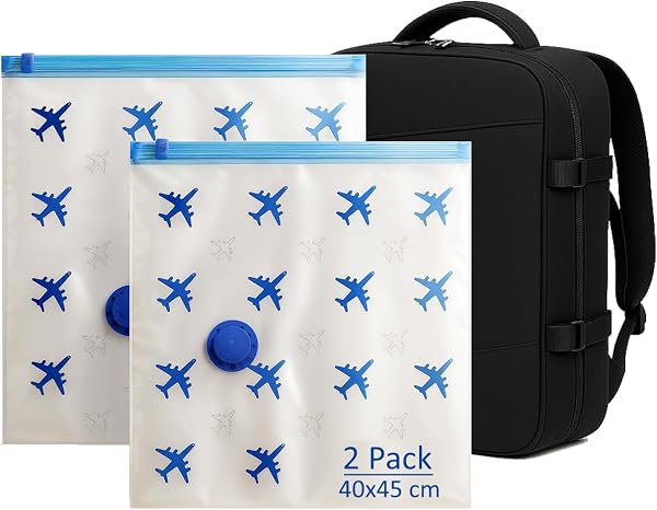 Lavatelli - Set da Viaggio Salvaspazio, Pompa Sottovuoto Wireless USB C + 6 Sacchetti Travel 40x45cm per Zaino Ryanair 40x30x20, Kit per Bagaglio a Mano, Organizer Valigia Cabina, Compatto e Potente - 4