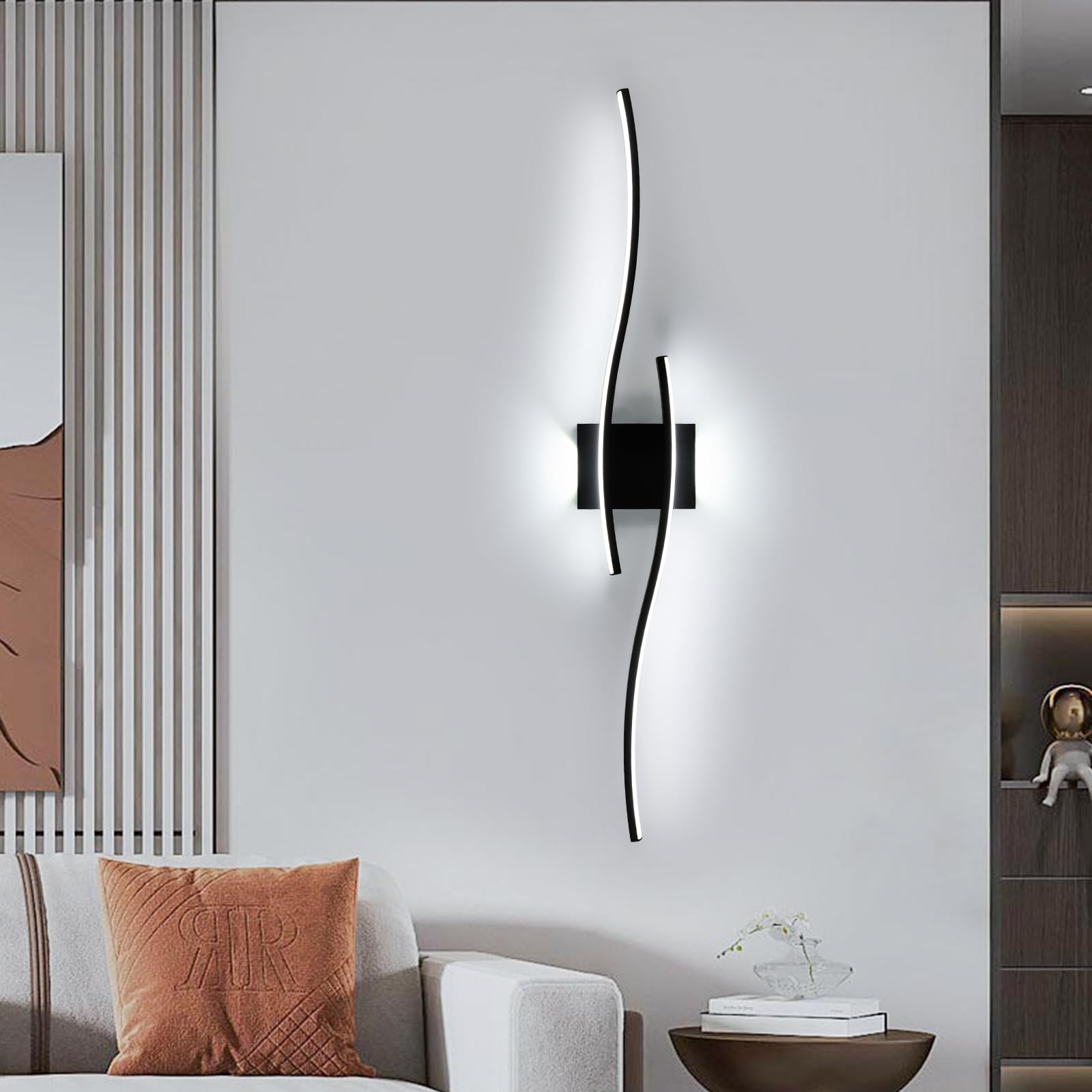 Comely Applique da Parete Interno in Alluminio, Nera Linea Lunga Lampada da Parete Moderna, Minimalista Lampada a Muro per Camera da Letto Soggiorno Corridoio Ufficio Scala, Bianco Freddo 6500K