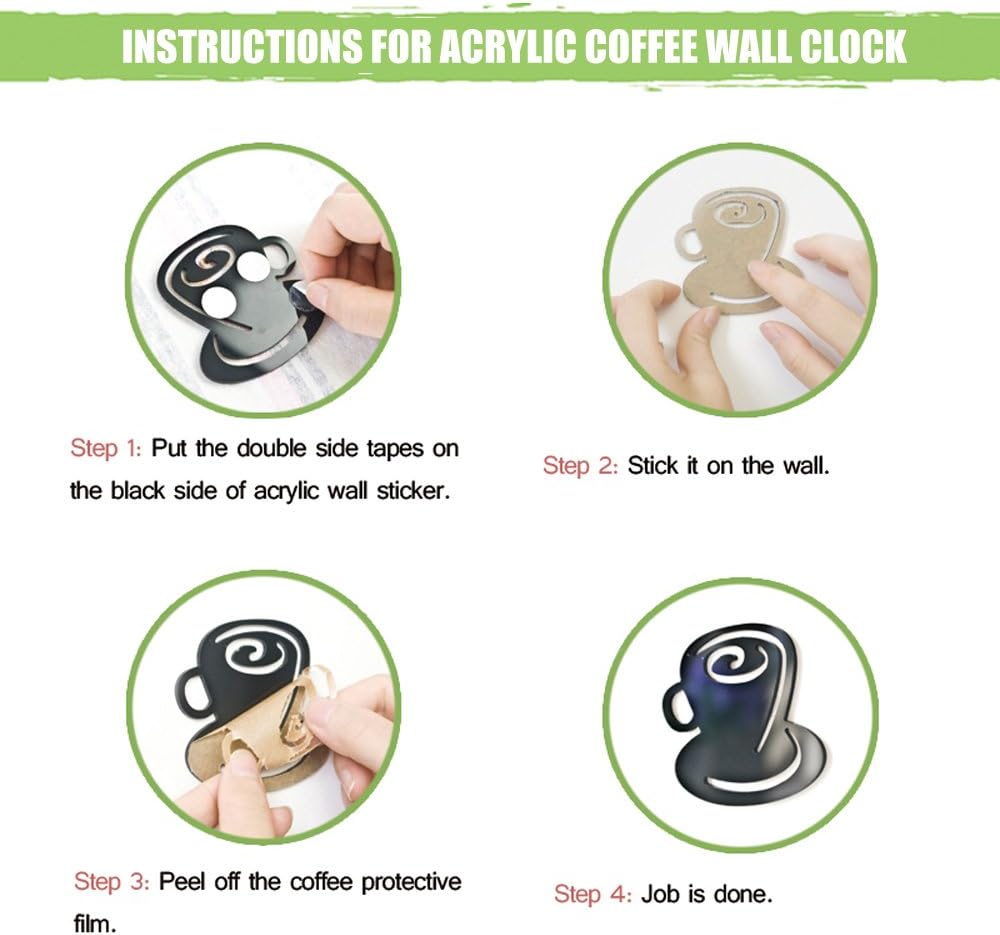 WALPLUS Acrylic Coffee Wall Clock Art Decals Home Decoration Living Bedroom Décor DIY, Black