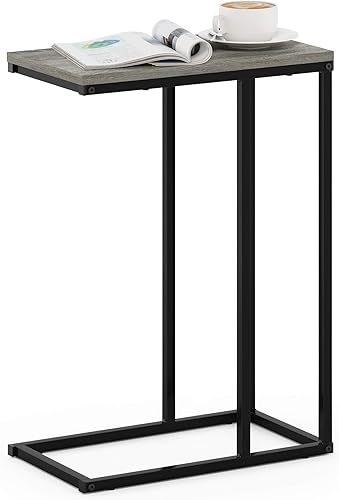 Furinno Camnus Modern Living - Mesa auxiliar para sofá en forma de C, 9.8 x 17.9 x 25 pulgadas, roble francés gris gris roble francés,Americano,Nuez