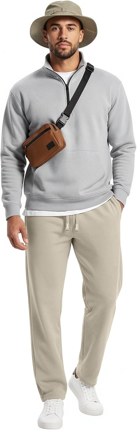 HIBETY Men's Cotton Yoga Sweatpants Open Bottom Athletic Lounge Pants Straight Leg Casual Pants for Men with Zipper Pockets