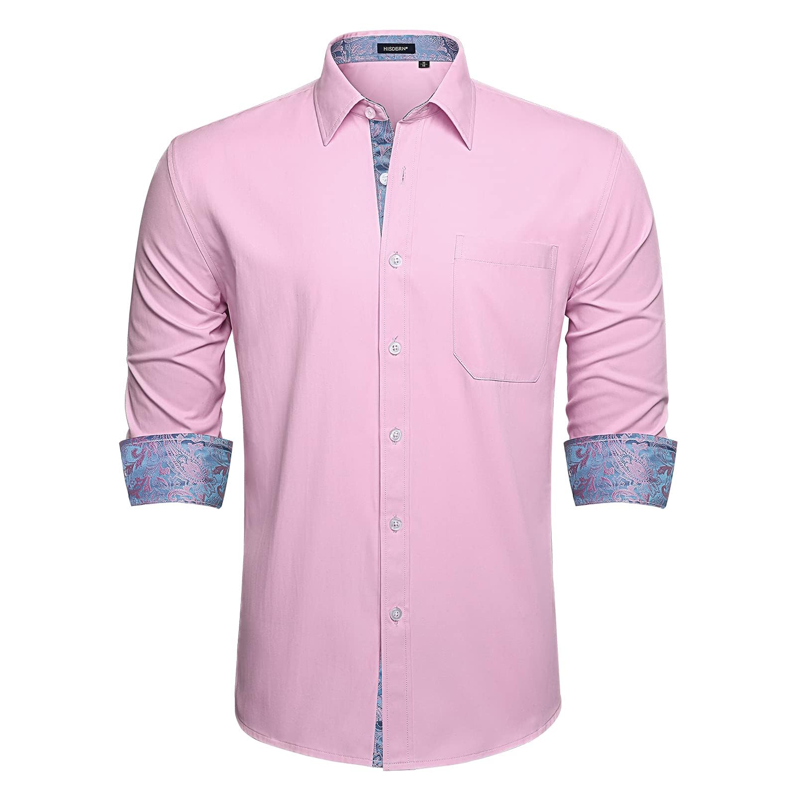 HISDERN Camisa Manga Larg para Hombre de Negocios de Corte Regular con Botones Camisas de Vestir con Bolsillo
