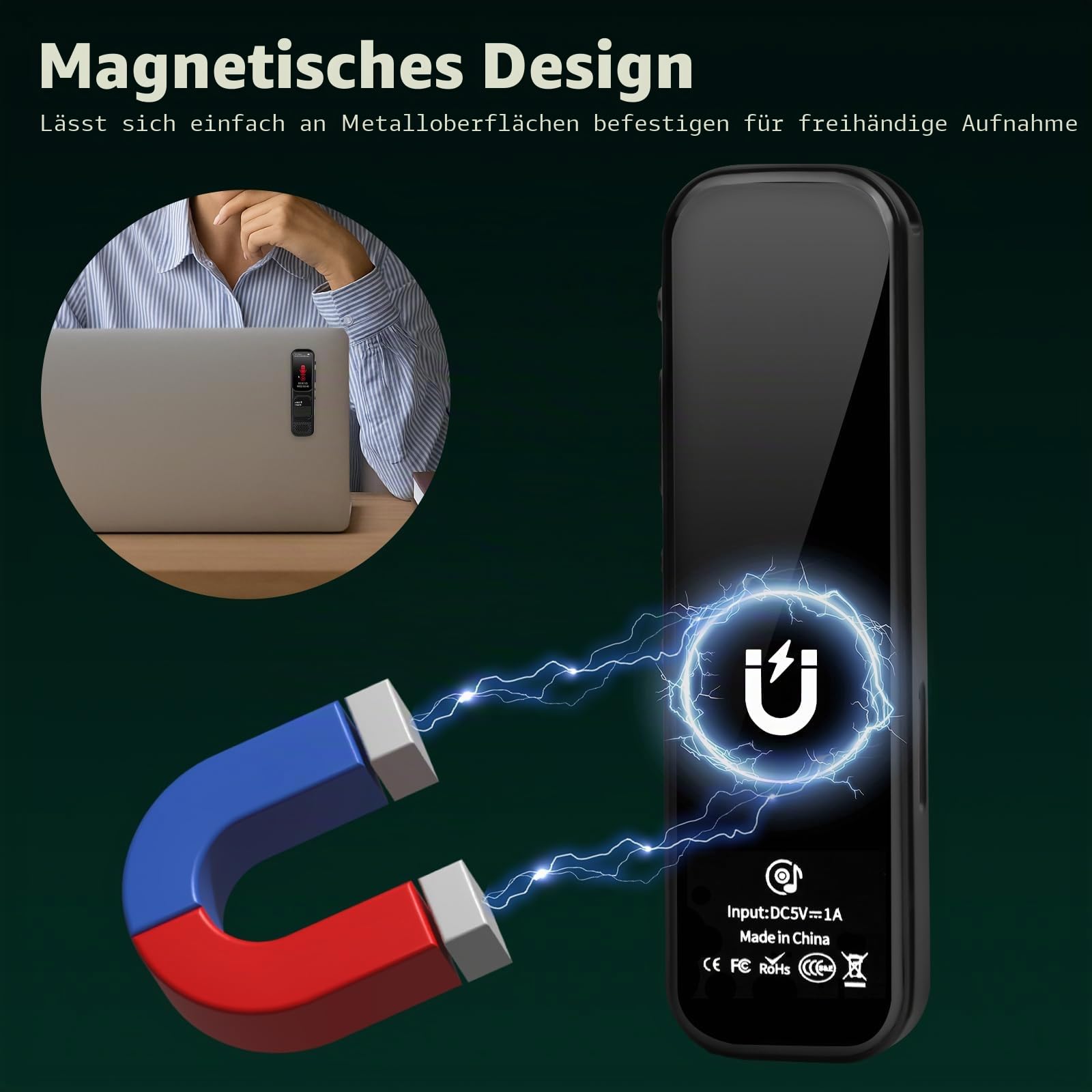 64 GB Diktiergerät Digital mini – 3072 Kpbs Magnetisches Sprachaktiviertes Aufnahmegerät mit DSP-Rauschunterdrückung für Anrufe/Interviews/Unterricht/Besprechungen