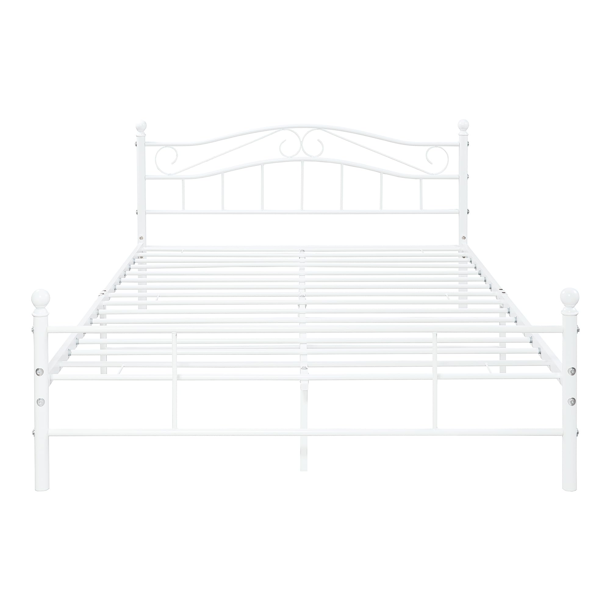 [en.casa] Struttura Letto in Acciaio con Testiera Alta Decorativa e Pediera Letto Matrimoniale con Zona di Riposo 160 x 200 cm Bianco