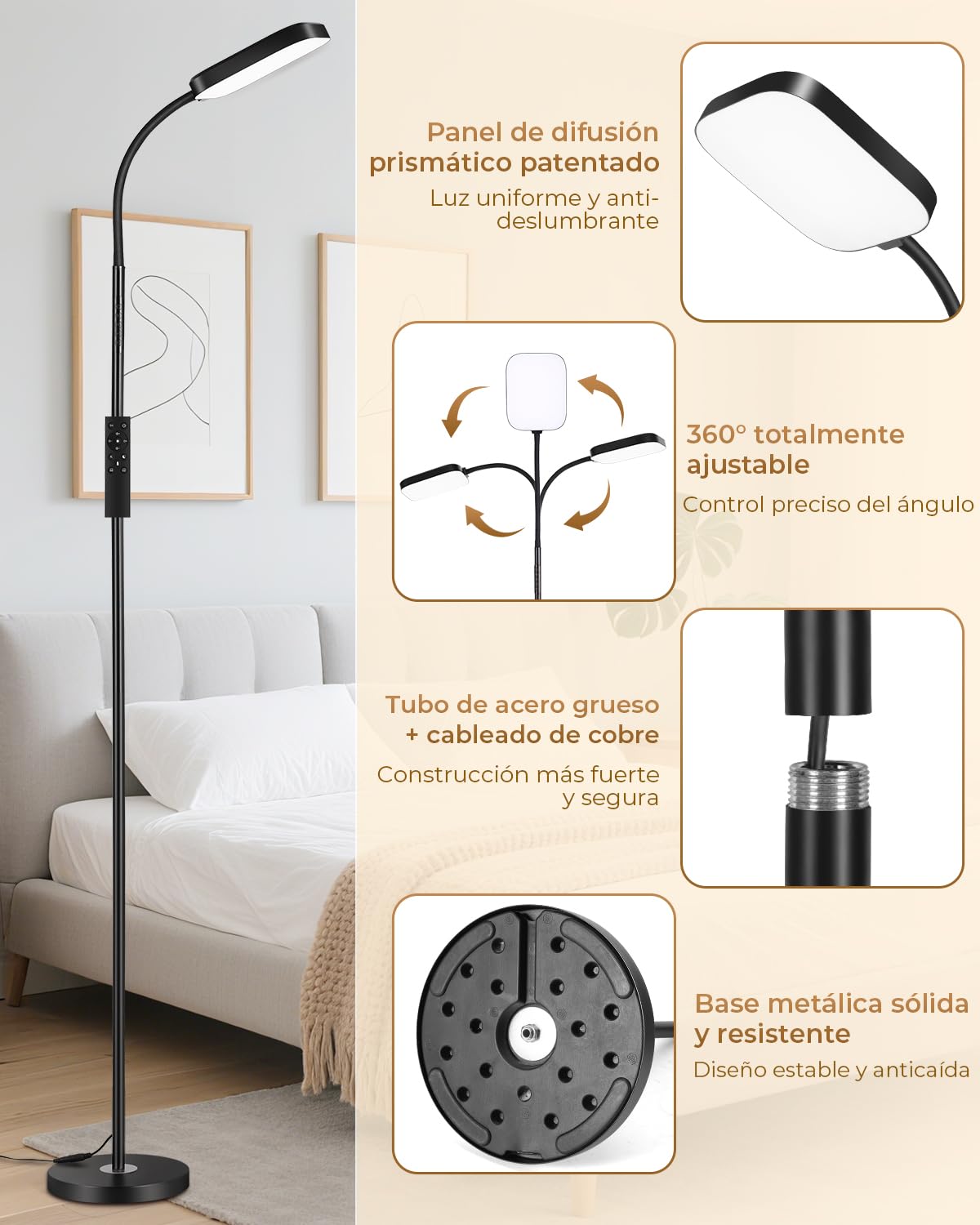 Lámpara de pie LED regulable 18W, 1850 lm – Lámpara de pie para salón con mando a distancia, 3000–6500K, lámpara de lectura moderna y regulable