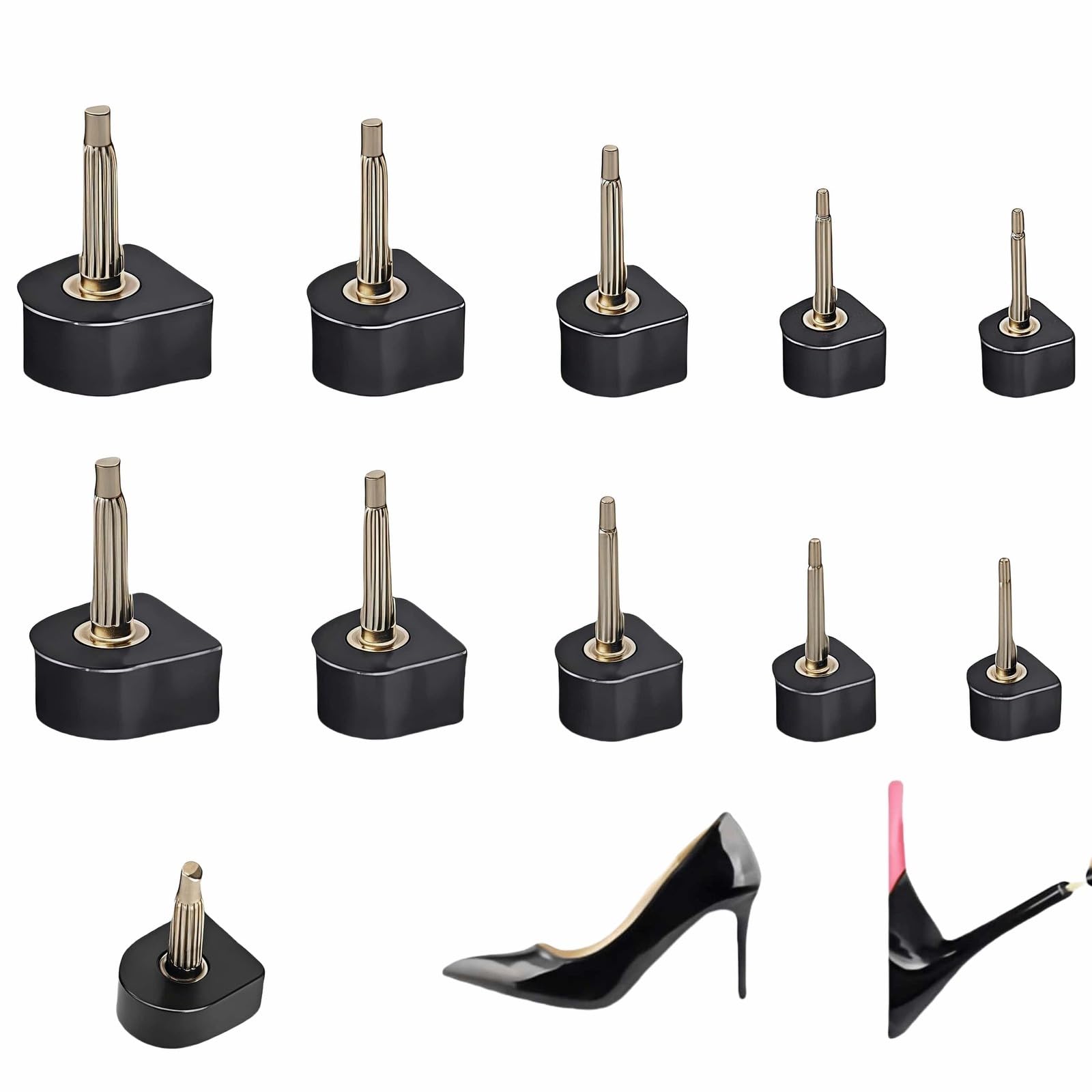 10 Pairs High Heel Tips Replacement - U Cap Style 2 4mm 3mm Metal Core 5 Sizes 8-12mm