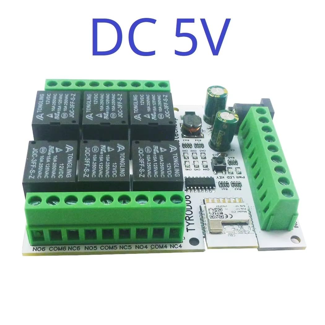 6CH Smart WiFi Relay Module DC 5V-24V 10A TUYA/Smart Life APP Control Timer Function for Home Automation Industrial IoT iOS Android Remote Switch (5V)