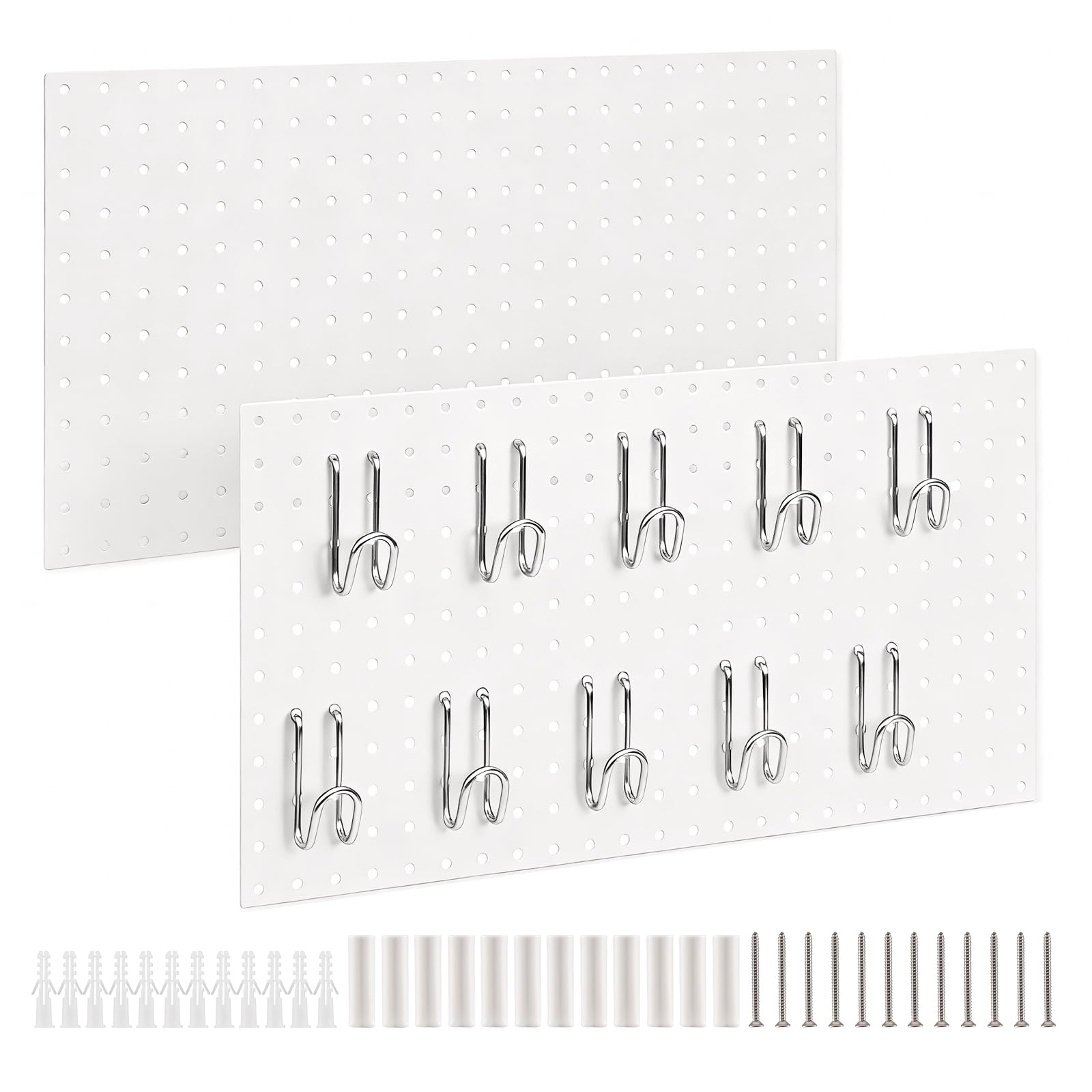 DEWEL 2 Pack Metal Pegboard, 23x12 Inch Pegboard Wall Organizer with Hooks