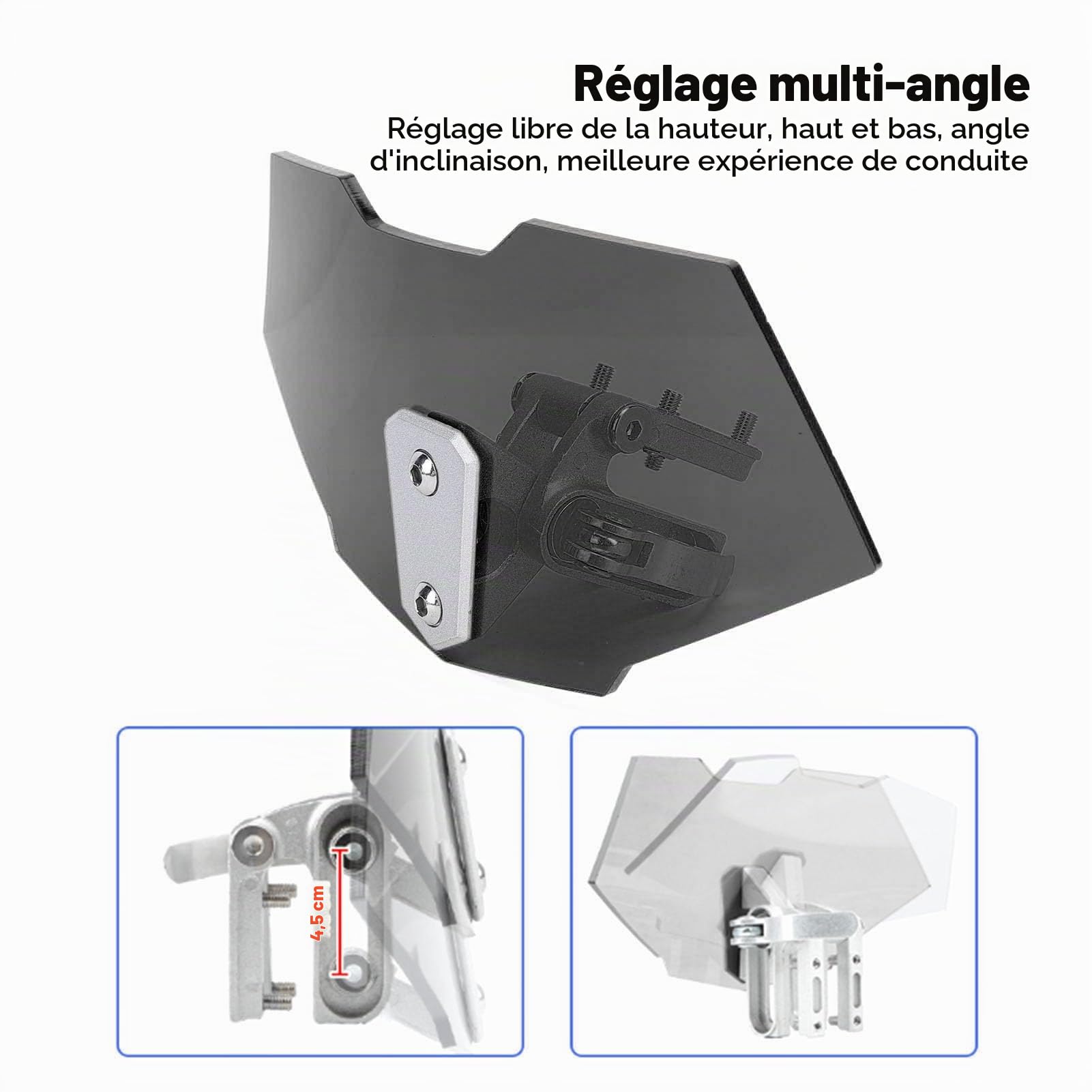 Extension de Pare-Brise de Moto, Clip Réglable surélevé en Acrylique de Pare-Brise de Moto sur L'extension de Pare-Brise de Déflecteur de Vent pour Moto (Noir fumé)