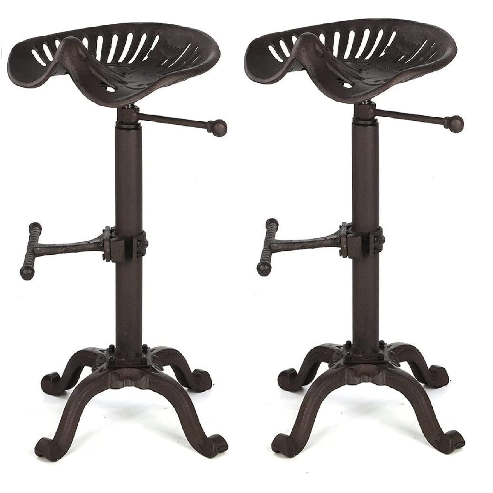 Trintion 2PCS Bar Stool Vintage Adjustable Height Industrial Bar Stool Cast Iron Stool Swivel Tall Seat Breakfast Chair for Counter Kitchen Home Barstools(Brown)