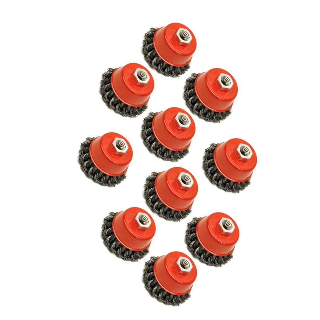12 spazzole a tazza in filo metallico, 75 mm, M14, per smerigliatrice angolare, setole in acciaio intrecciate, resistenti e resistenti, per rimuovere la vernice, sbavare e sfumare i bordi