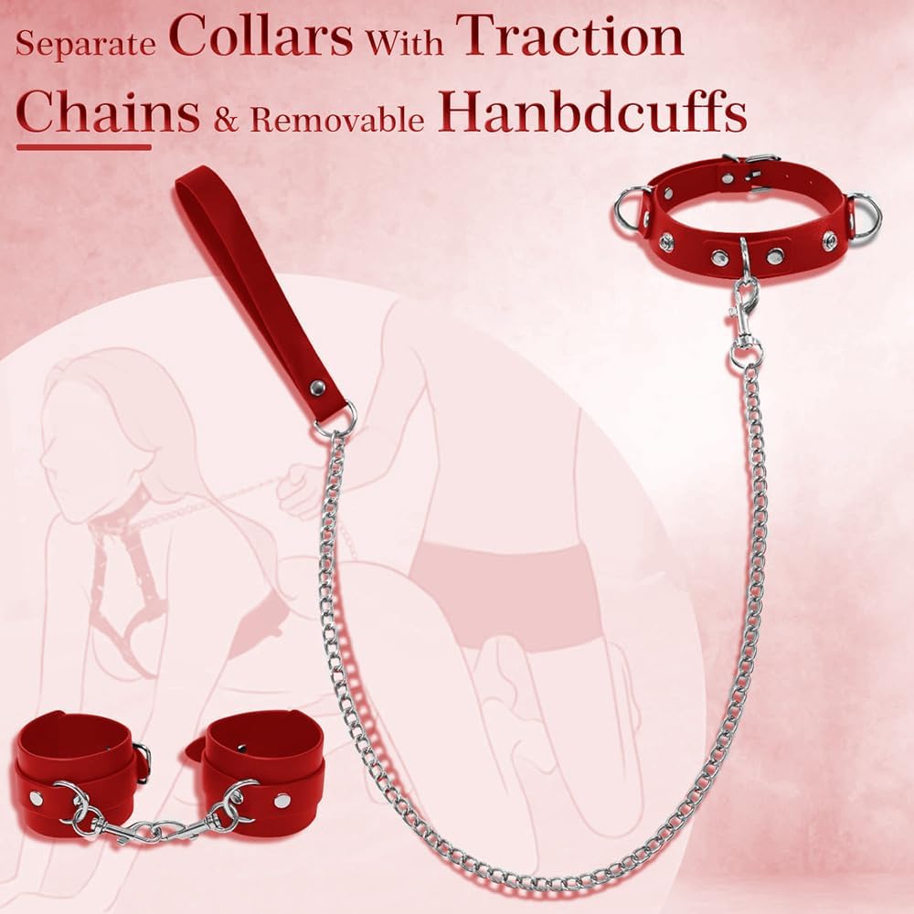Bondage Sex Breast Set, BDSM B to E Cup Boobs Sex Toys for Couples with Harness Collars with Traction Chain Handcuffs