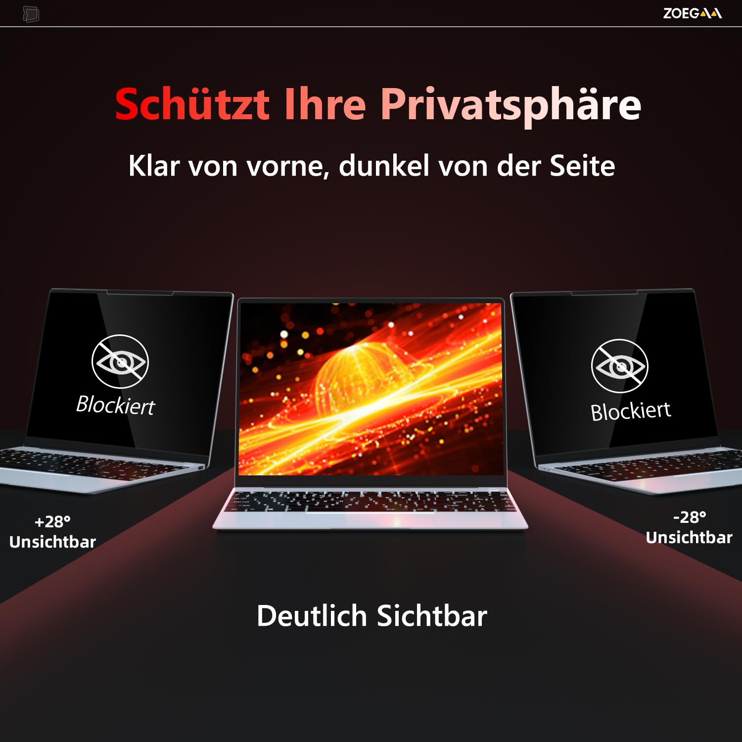 ZOEGAA Magnetischer Laptop Sichtschutz 15.6 Zoll Seitenverhältnis 16:10 für Lenovo Hp Dell Acer Asus, Abnehmbarer Anti Blaulicht Sichtschutzfolie Blickschutzfolie 15,6 Entwickelt&Produziert von ZO