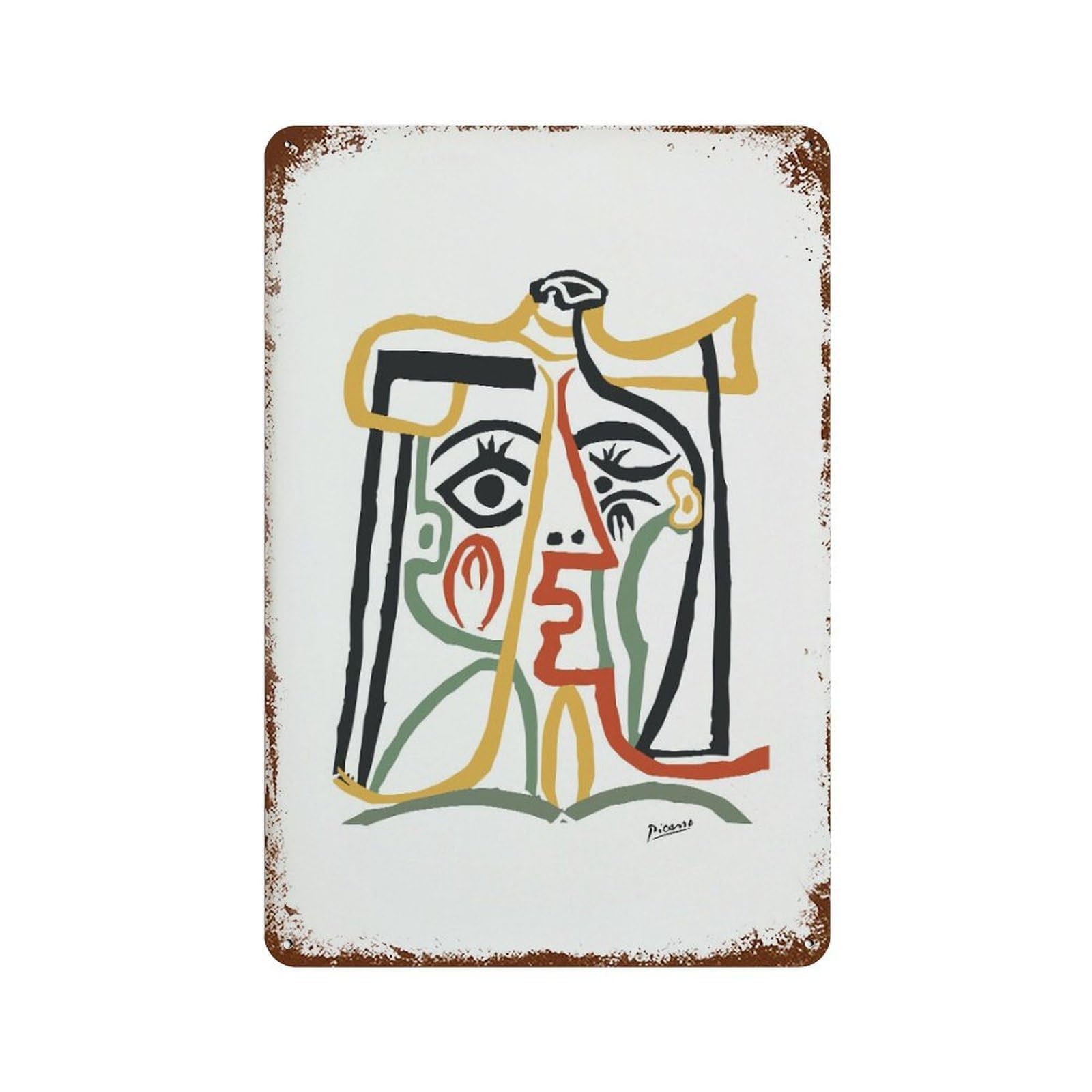 xiaoxiaoshen Picasso Head of A Woman Surrealist Minimalist Wall Decor Art Metal Tin Poster Modern Home Decor Art Home Bar Shop Decorations Vintage Sign 30x20cm