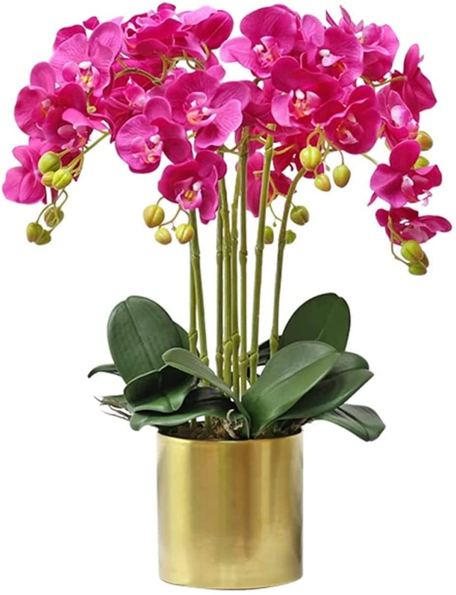 IUokLU artificial flower with pot Orchid Artificial Flowers with Planter PU Phalaenopsis Artificial Plants in Pot Fake Flower Potted Bonsai Decoration Artificial Plant Flower Orchid (Purple)