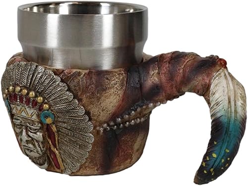Miniatura 5 de Ebros Gift Taza de café con mango de plumas de cucaracha de águila indio nativo americano, con mango de plumas, jarra, jarra de cerveza, 7 onzas
