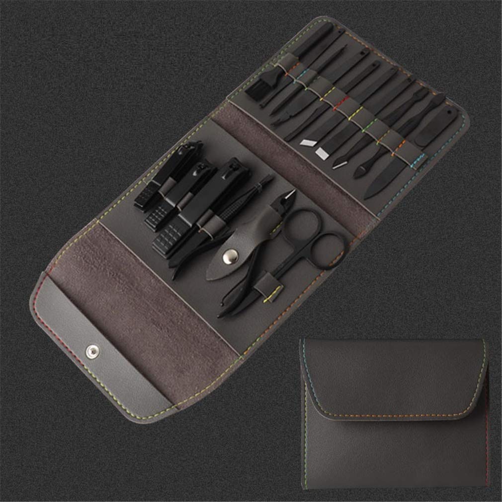 Cortaúñas, juego de manicura, cortaúñas, pedicura, kit de 16 piezas, cortaúñas profesional, herramientas de cuidado de pedicura, herramientas de aseo (negro/gris/marrón) for mujeres y hombres, azul (m
