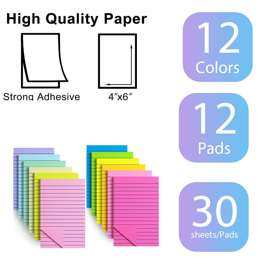Notes Adhésives Lignes 10x15 cm (4x6 pouces) – Bloc de Liste de Choses à Faire pour Bureau, École – Amovible sans résidus