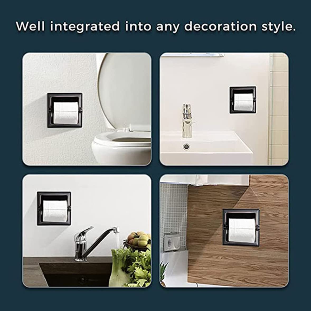 XYNSNDB Portarrollos de Papel higiénico Empotrado montado en la Pared, portarrollos de baño de Acero Inoxidable, Acabado Negro