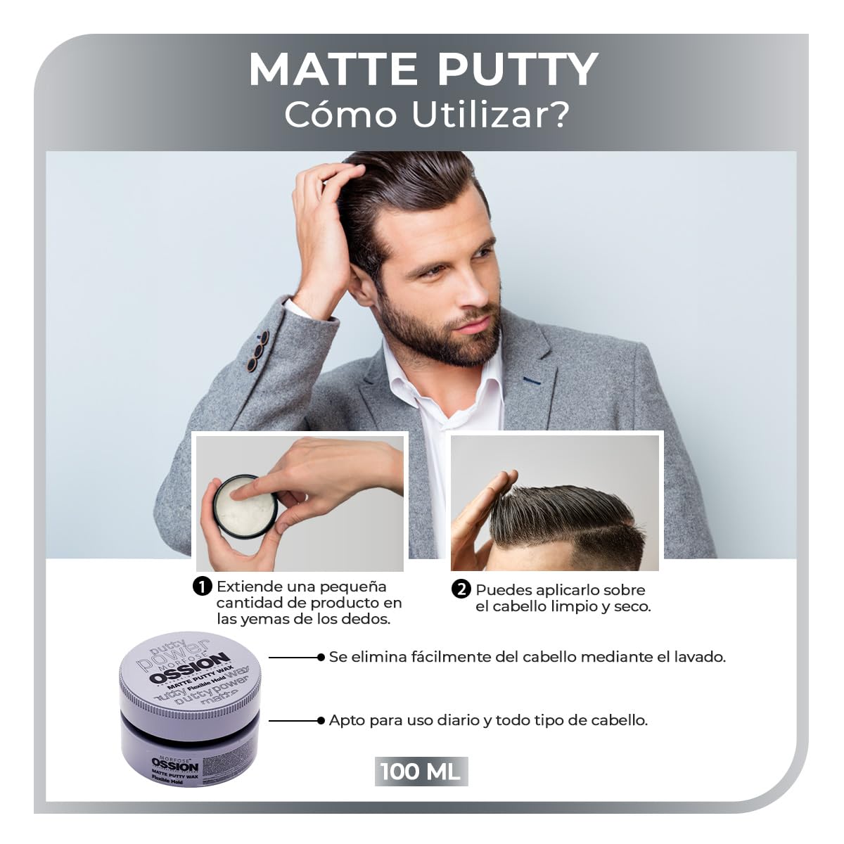 Morfose Ossion Matte Putty Hair Styling Wax 100 ml - Cera Para Peinar El Cabello De Fijación Flexible