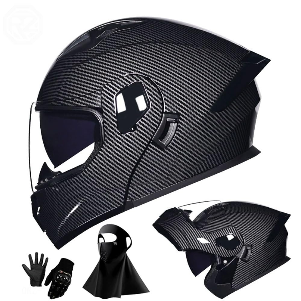 Ragopilen P39 Helmet, Full Face Motorcycle Helmet Approved 2 Visors Black Night Vision Adult Kids M-2Xl 3Pcs(,2Xl(61-62Cm))