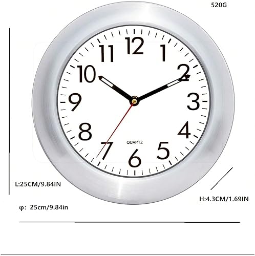 Miniatura 7 de Reloj de pared moderno, 10.0 in de diámetro, marco de aluminio cepillado, esfera blanca