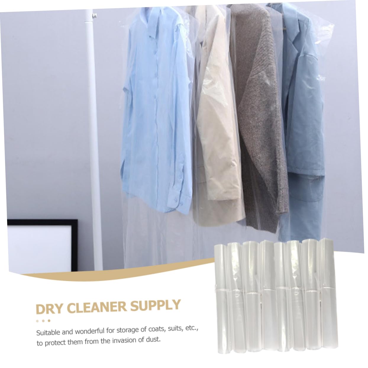 Happyyami 60Pcs Disposable Garment Covers for Dry Cleaning Plastic Clothing Bags Clothes Protector for Suits Coats and Dresses for Home and