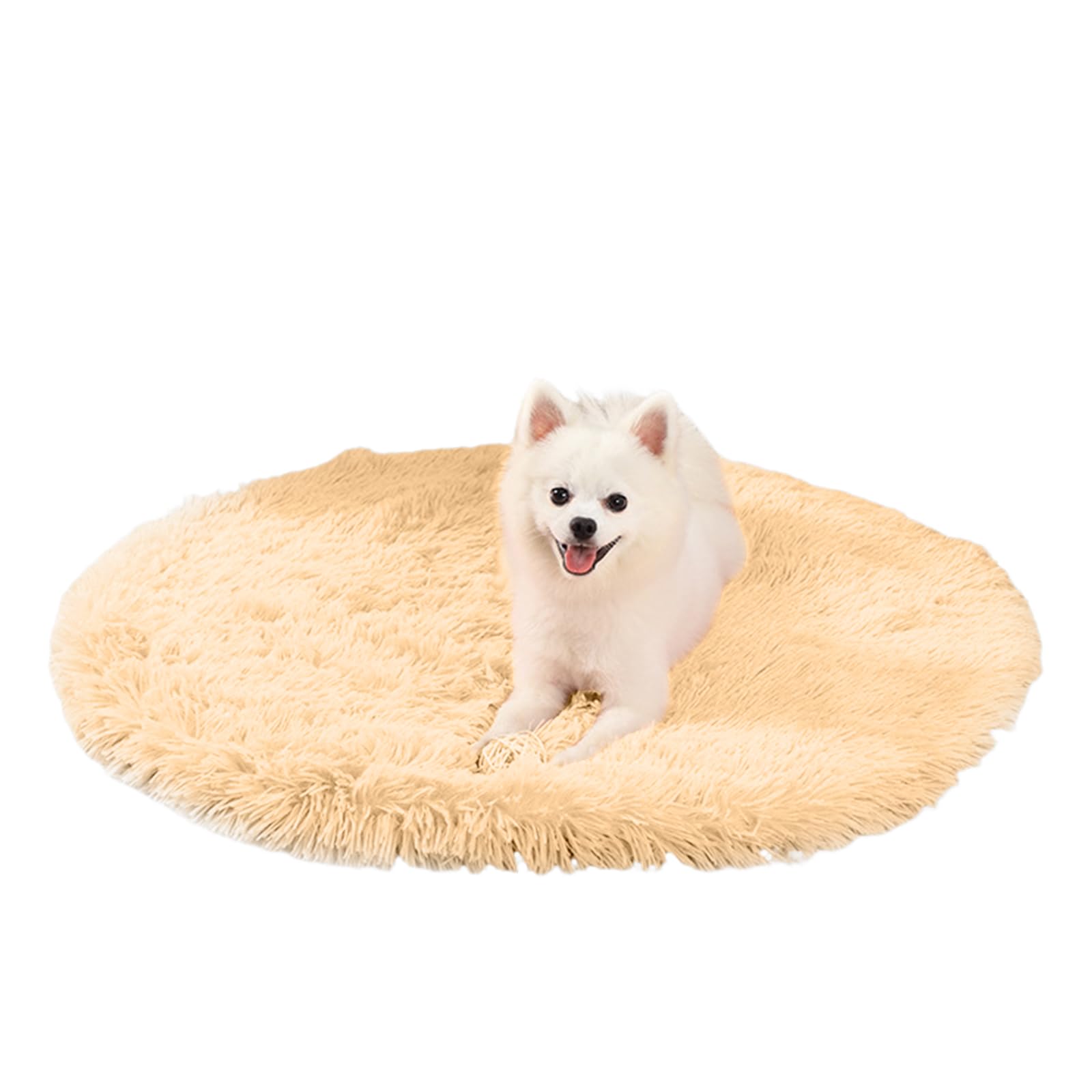 PETCUTE Round Dog Bed Mat,Washable Warm Dog Bed Blanket, Ultra Soft Long Plush Pet Cushion, Deluxe Plush Dog Mat with Anti-Slip Bottom,for Household Small and Medium Large Pets, Dog,Cat