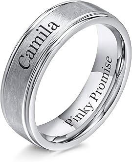 Free Engrave Customise Name Ring Men's Stainless Steel Brushed Finish 6MM Silver Comfort Fit Wedding Band Ring,Personalized Ring Gift for him,Promise Ring Wedding Band