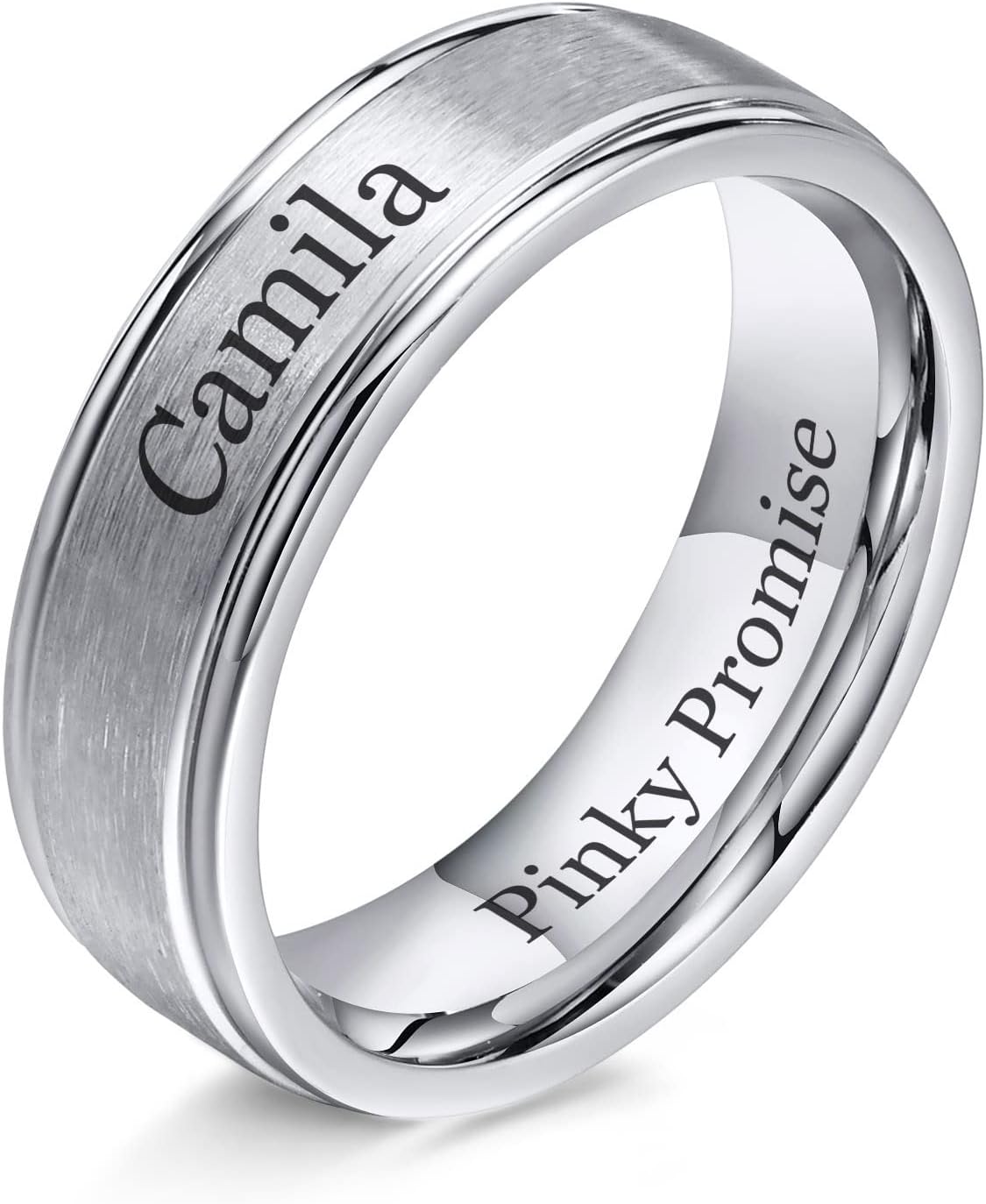 Free Engrave Customise Name Ring Men's Stainless Steel Brushed Finish 6MM Silver Comfort Fit Wedding Band Ring,Personalized Ring Gift for him,Promise Ring Wedding Band
