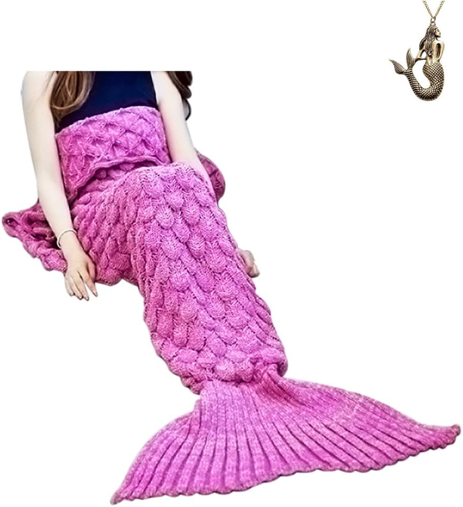 Mermaid Tail Throw Blankets Knit Crochet with Fish Scale Design for Adults and Kids Super Warm Soft Snuggly Living Room All Seasons Sleeping Bags