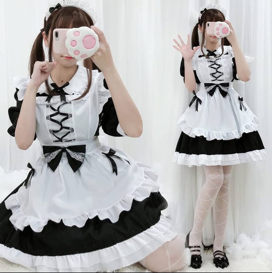 Amazon | メイド 服 パニエ付け ピンク 半袖 メイド服 コスプレ