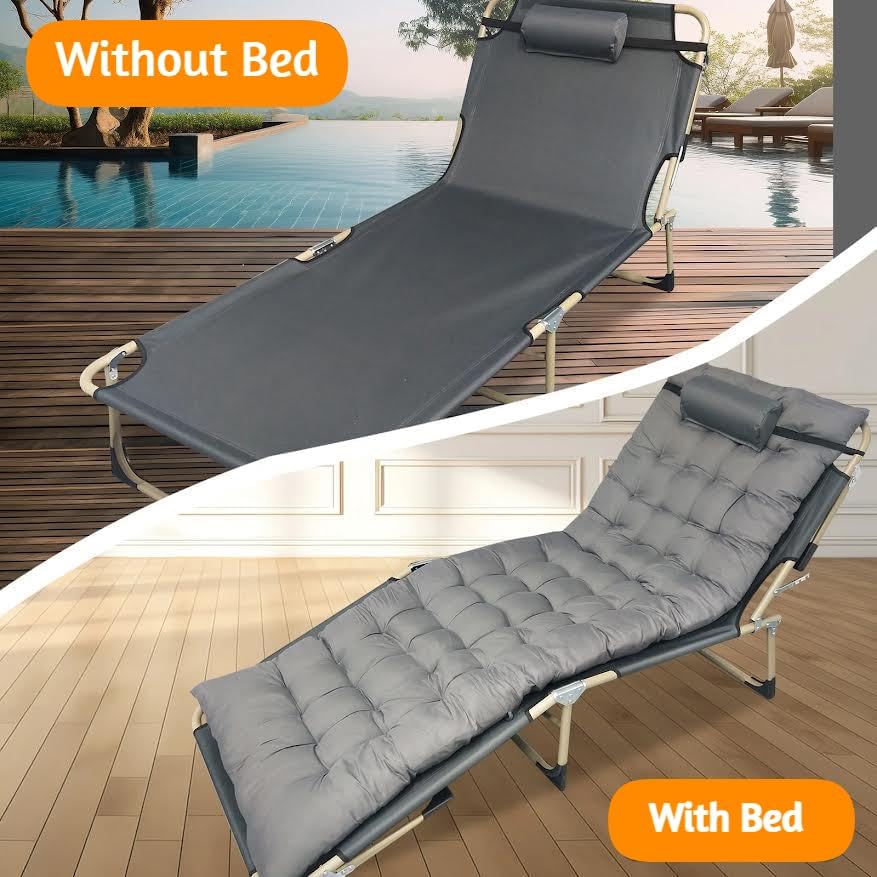 Image of Hukimoyo 5 in 1 Folding Bed Single for Sleeping with Mattress 6Ft Adjutable Adults Foldable Bed for Traveling Portable Recliner Camping Cot beds on Floor for Travel Home(150kg)