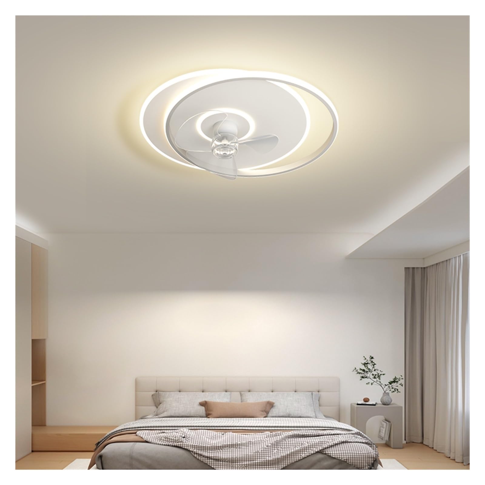 TRDEWR Round Ceiling Fan Lights for Living Kitchen Bedroom Dining Room Home Decor Indoor Lighting Remote Control Dimmable Lamp Lustres Good Light and Shadow Effects(B 40CM 36W)