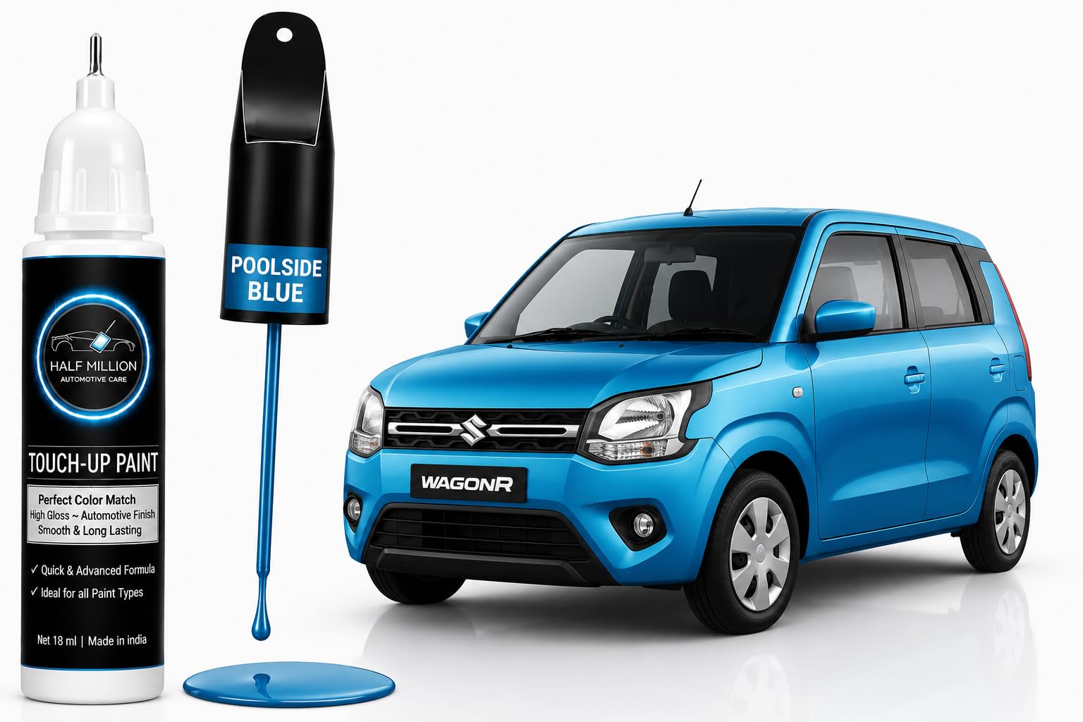 Half Million® Touch Up Paint for Maruti Suzuki WAGON R POOLSIDE BLUE | 18ml Car Scratch Repair Paint Pen | Factory Color Match | Quick Dry | High Gloss Finish | DIY Paint Chip & Scratch Remover-image-13