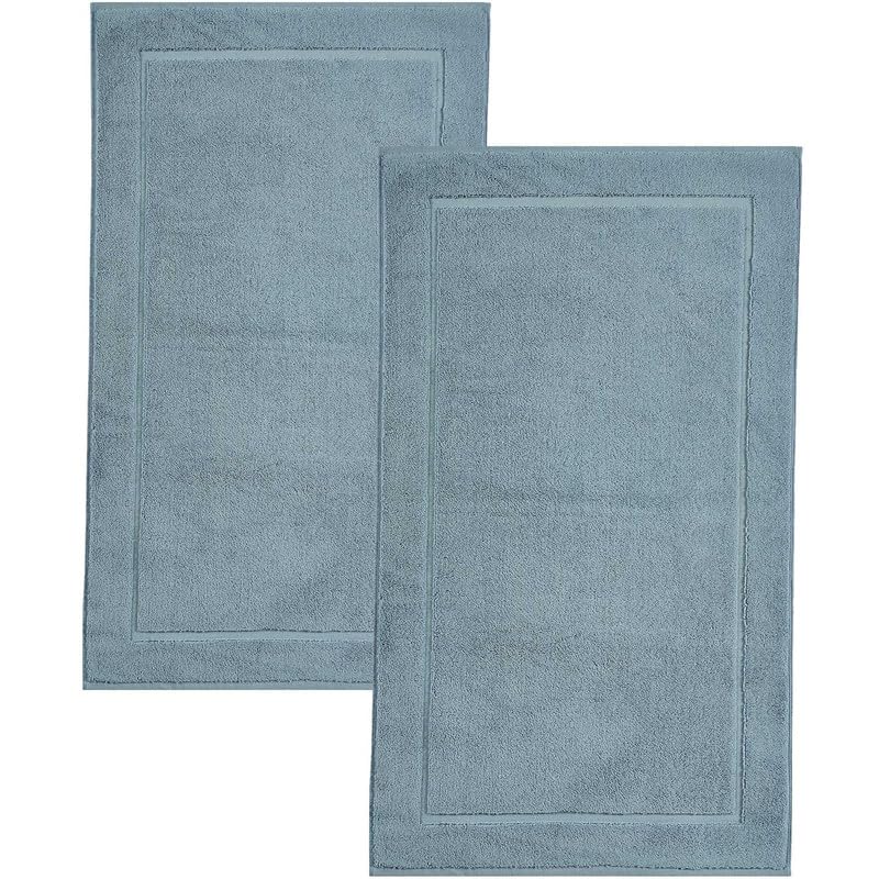 Hawmam Linen Light Blue Bath Mats, 21 x 34 inches, Pack of 2-100% Ring Spun Cotton,[Not a Bathroom Rug] Banded Design, Highly Absorbent, Machine Washable for Bathroom Floor Towel