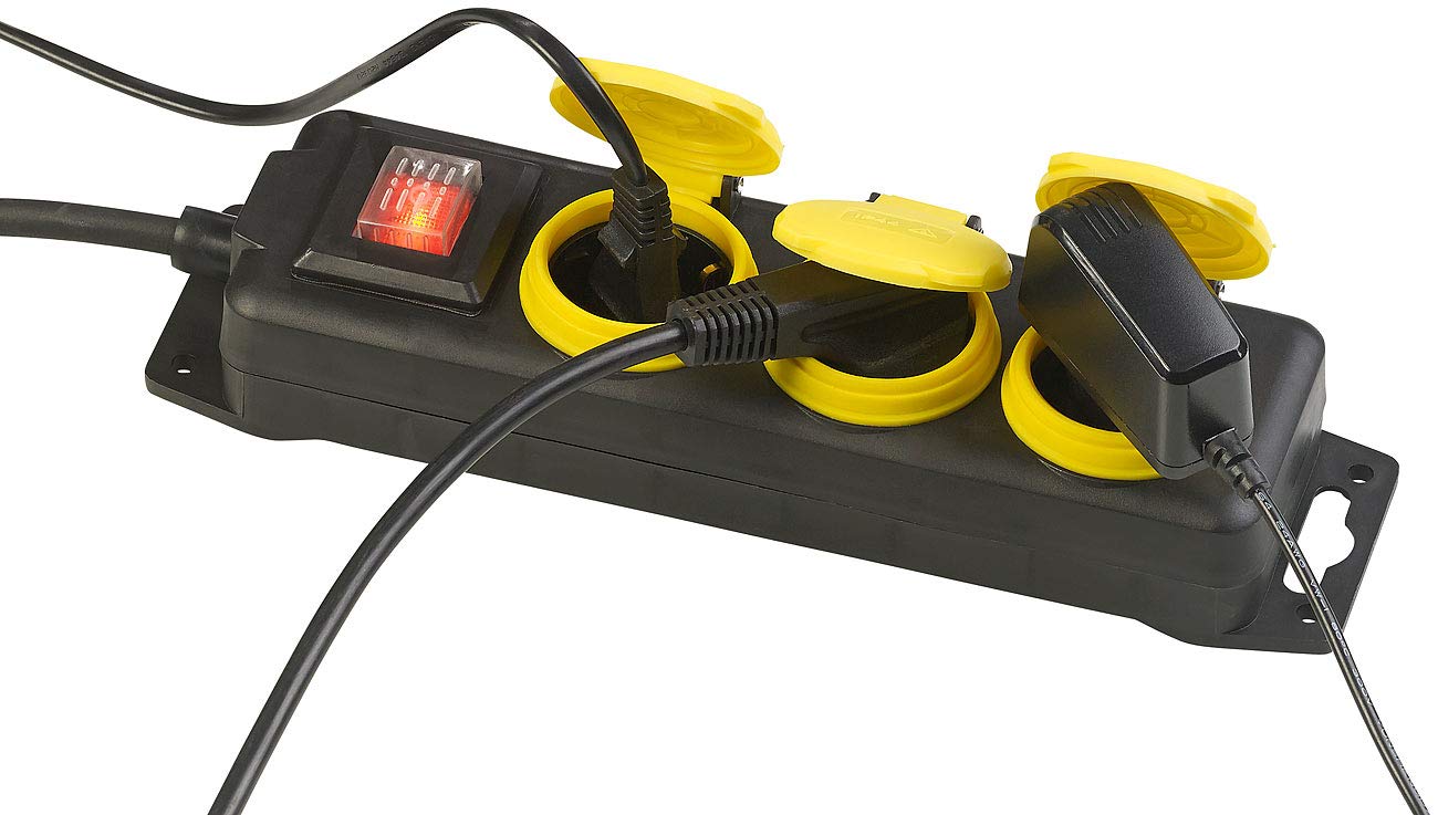 revolt Steckdosenleiste draußen: 4er-Set schaltbare 3-fach-Outdoor-Steckdosenleisten, 3.680 Watt, IP44 (Steckdosenleiste Werkstatt, Verlängerungskabel außen, Elektrokabel)