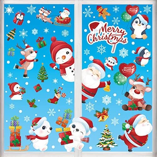Large Christmas Window Stickers Reusable, Eco-Friendly Window Clings Sticker Double-Side Snow Flakes Decal for Xmas Christmas Theme Party Window Decoration