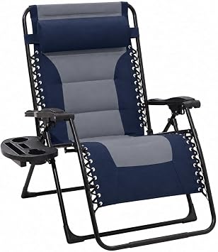 JEAREY Zero Gravity Chair, Oversized Padded Recliner - Navy/Grey