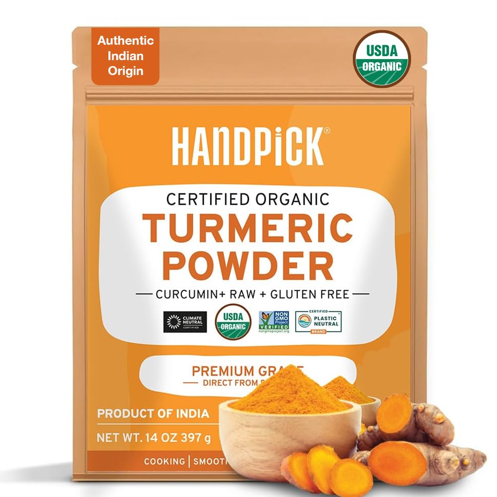 HANDPICK, Organic Turmeric Powder with Curcumin (397g/14oz) | Authentic Indian Origin | Gluten Free | Made from Turmeric RootUSDA Organic