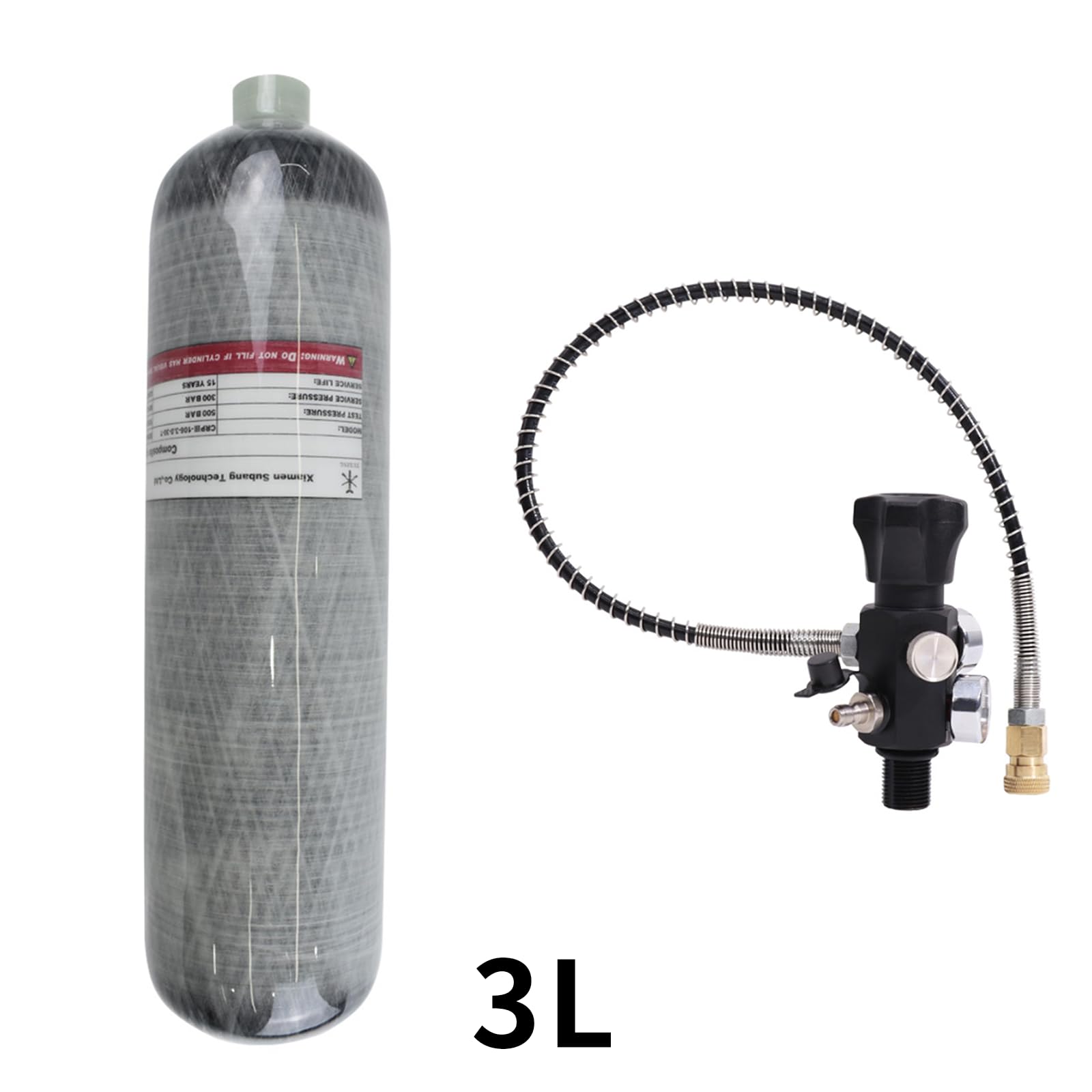 TUXING 183ci/3L CE in fibra di carbonio Paintball serbatoio con valvola a doppio calibro, serbatoio PCP 4500 psi, sistema di ricarica completo per pistola ad aria compressa PCP leggera stazione di