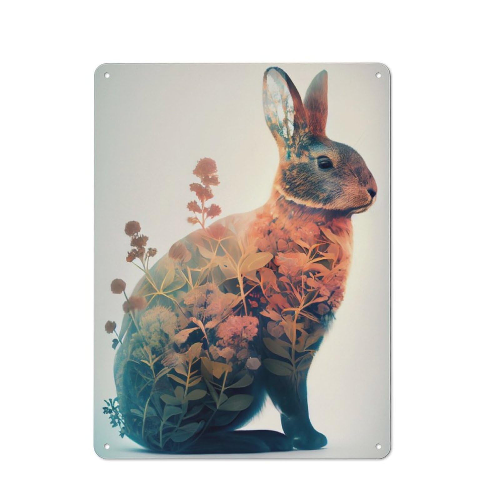 Junmoney Rabbit Flower Retro Metal Wall Sign 40X30cm For Guest Room Or Hallway, New-Space Wall Decor For Home Decor Collectors