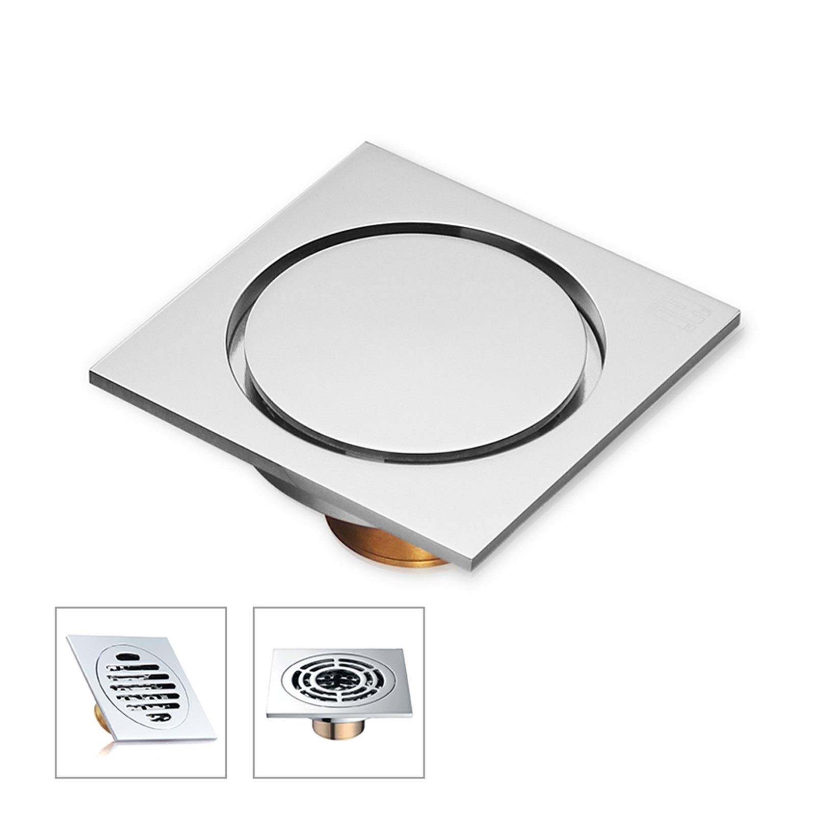 Desagüe del Suelo Insertar baldosas de planta cuadrada, de residuos rejillas de los desagües del piso de drenaje de residuos de drenaje cubierta del tamiz de acero inoxidable ( Color : Brass Y85803 )