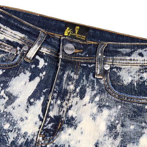 Men's Straight-Leg Mid-Rise Denim Pants, Ink-Blurred Slim-fit Long Pants, Casual and Retro Men's Jeans4