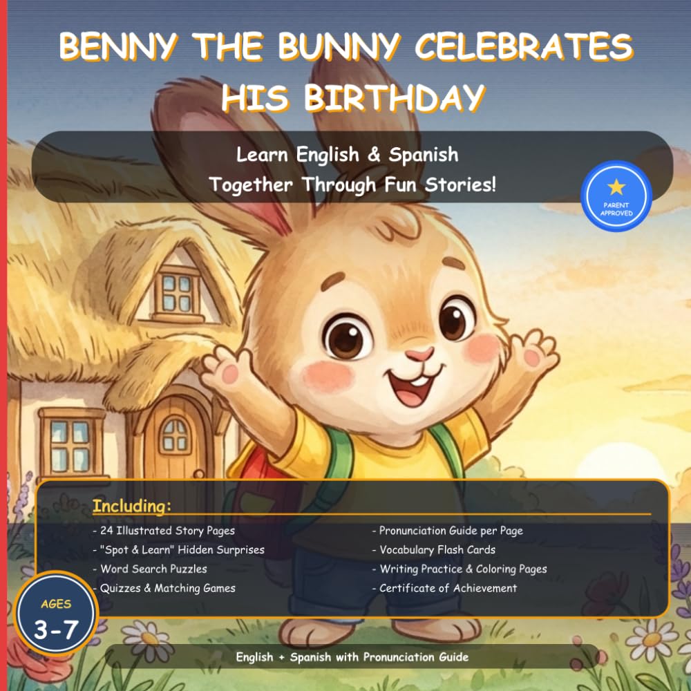 Benny the Bunny Celebrates His Birthday: Bilingual Spanish Sharing Picture Book: A Phonetic English-Spanish Story for Kids Ages 3-7 with Spot and ... Lessons (Benny the Bunny Bilingual Stories)