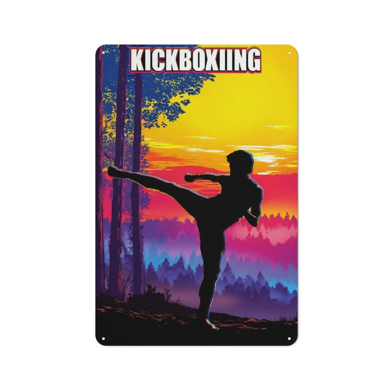 For Café Or Restaurant, Sunset Kickboxing Adventure Rustic Metal Plaque 30x20cm, for Hospitality Interior Collectors Refreshing A Room in Autumn
