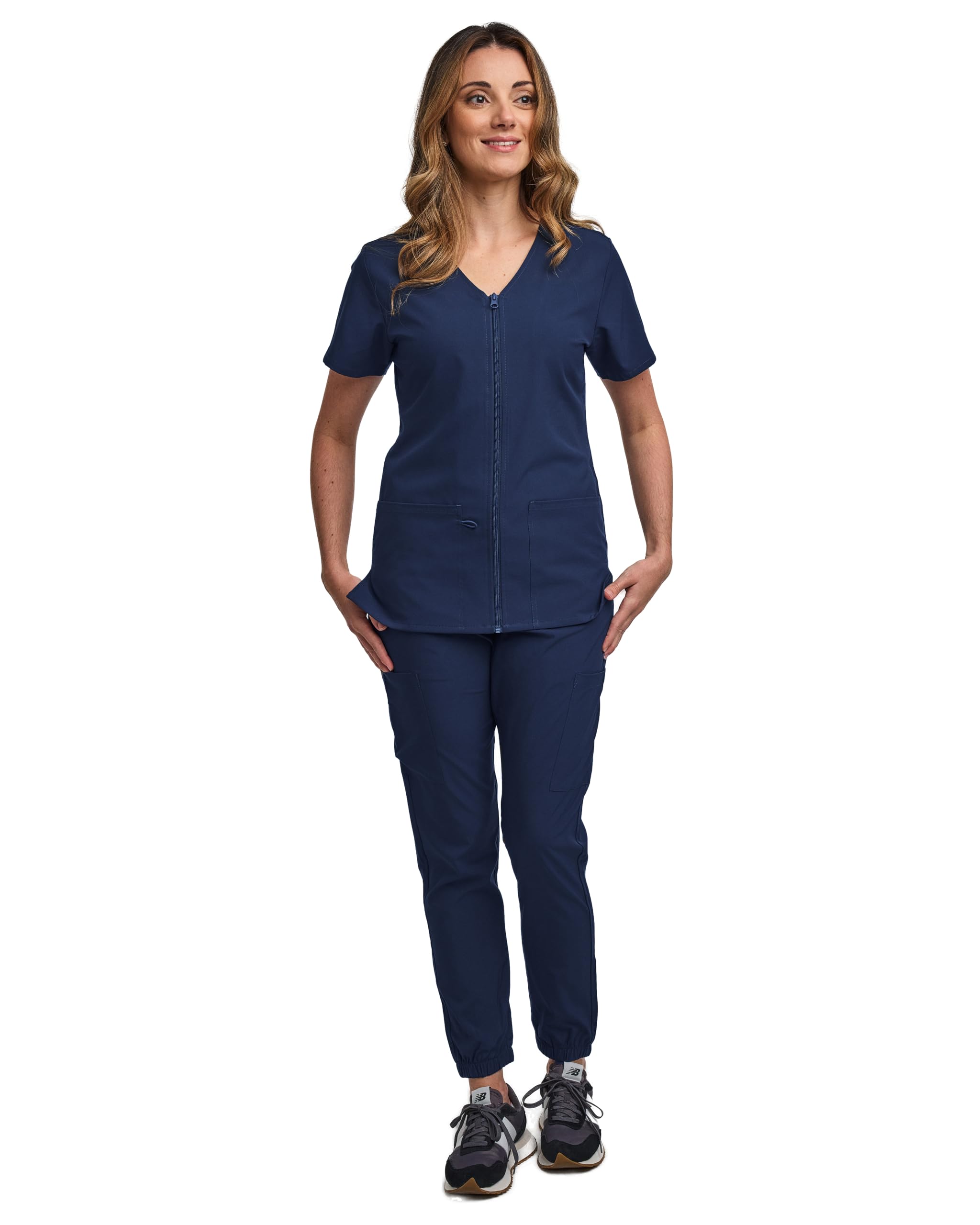 Green Town Scrubs for Women Scrub Set - Jogger Pant & Zipper Top, 6 Pockets, Easy Care Uniform